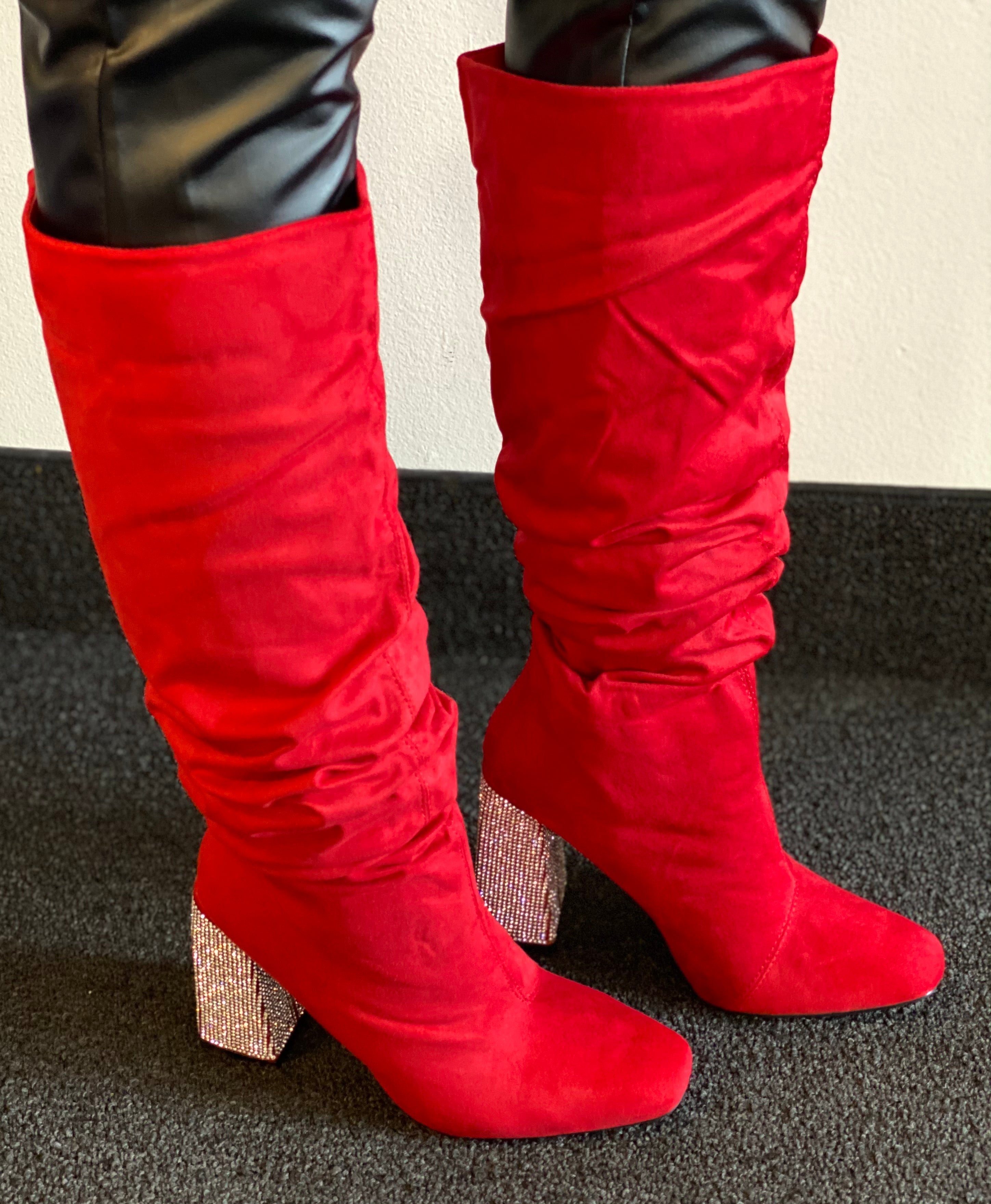 Vibrant - Red Rhinestone Heel Boot