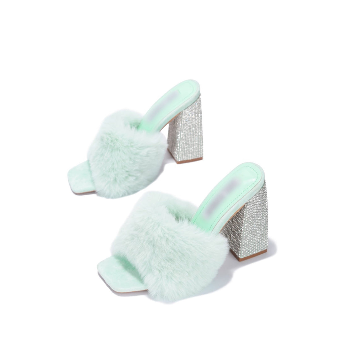 Temptation - Sage Faux Fur Rhinestone Heel